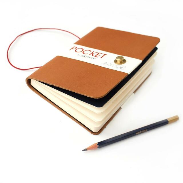 INDIGO Pocket Leather Travel Journal - A6 - Soft Leather-Bound Sketch Book with 4B Pencil